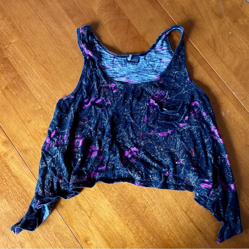 Sparkle & Fade Floral Crop Top Tank Sleeveless Boho High-Low Cut Size Medium